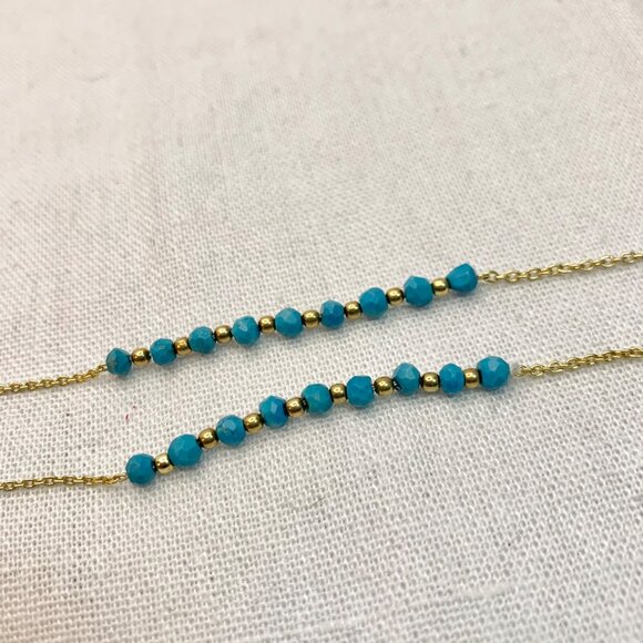 Gold Over Sterling Silver 925 Necklace w/ Turquoise Gold Bead Sections 36" Long - Picture 6 of 11